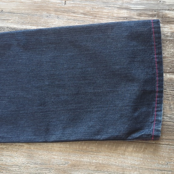 TOMMY HILFIGER bootcut Trouser style jeans dark wash denim pink stitching sz 10 - Picture 10 of 12